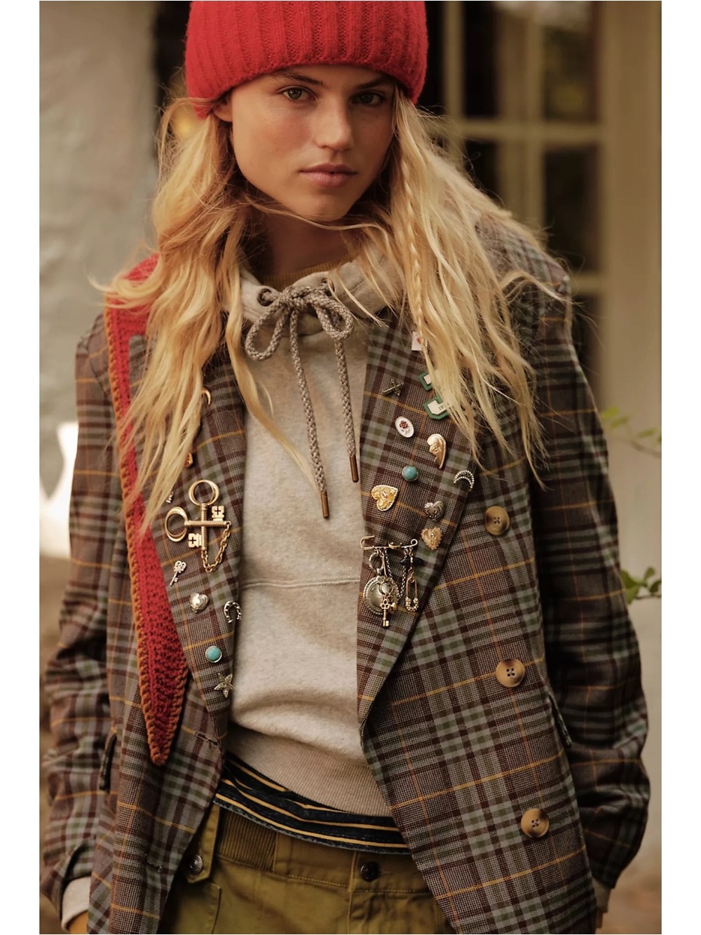 Free People Preppy Dark Academia Dean Double Breasted Blazer Oliver Plaid Small